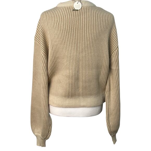 Cleobella Sydney Sweater Hand Knit Cotton Crew Two Tone Ivory Stripe Size L NWT - Picture 5 of 14